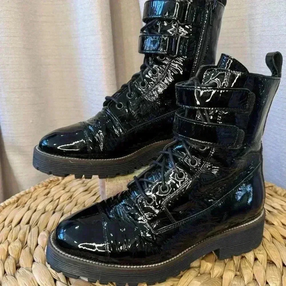 Shellys London Tyra Combat, Moto Boots Patent Leather Black Size 38 - Picture 10 of 10